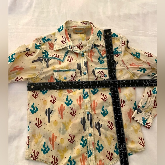 Wrangler Long Sleeve Western Shirt Snap Button Sz L 10 12 Girls Cactus Rodeo - Picture 7 of 7